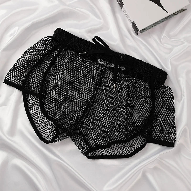 Men's Mesh Boxer Briefs - Loose Fit See Through Breathable Aro Shorts Sexy Home Underwear Pants