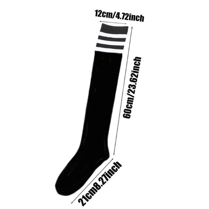 Plus Size Women’s Thigh High Socks — Extra Long Thick Striped Knit Stockings for Wide Thighs