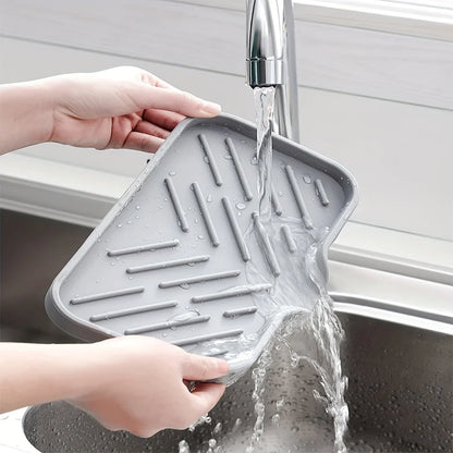 Sink Silicone Tray with Drain – Soap & Sponge Holder, Countertop Scrubber Brush Storage Rack, Kitchen Organizer