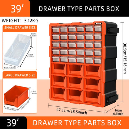 AIRAJ Multi-Drawer Parts Storage Box – 18/39/60 Transparent Plastic Organizers, Spliceable 15-Inch Home Storage