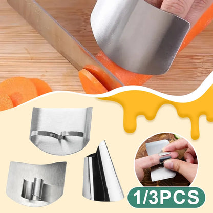 Stainless Steel Finger Protector - Anti-Cut Finger Guard for Safe Vegetable Cutting - Kitchen Gadget Accessory (1/3Pcs)
