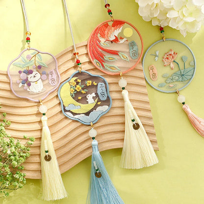 Handmade Embroidered Amulet DIY Kit – Easy Needlework Sewing & Car Pendant Needlepoint for Beginners