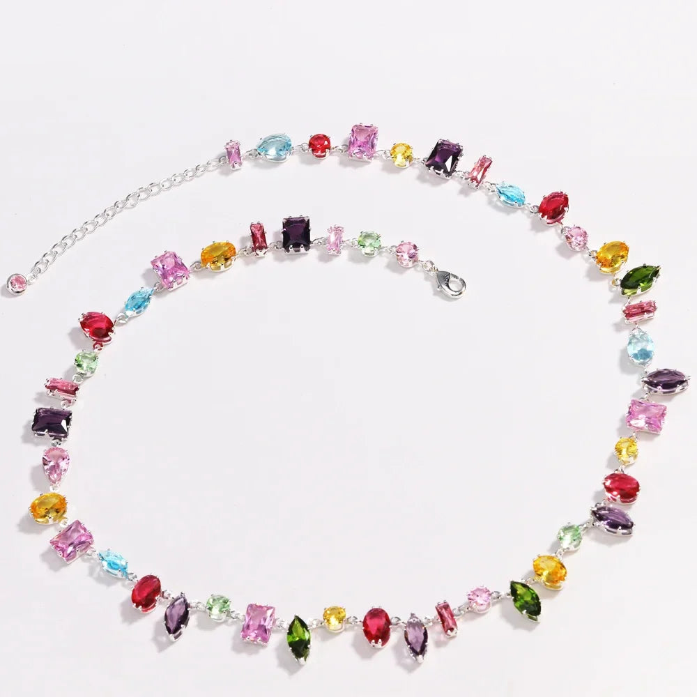 18K Gold Plated Crystal Zircon Necklace – Luxury Colorful Fashion Jewelry for Women, Party & Evening Accessories