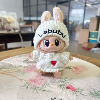 17cm Labubu Doll Clothes — Monster Outfit with Hat, Love Sweater & Casual Shoes for Sitting Party Accessories