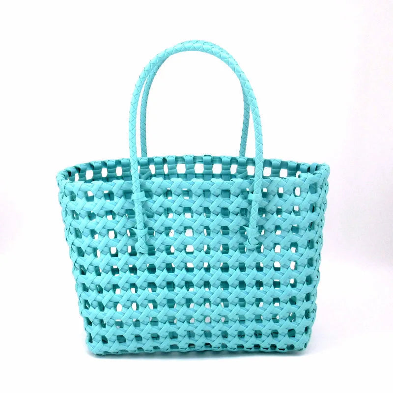 Hylhexyr Handheld Woven Shoulder Bag – PVC Tote for Vegetables, Beach, Picnic & Vacation, Women’s Handbag