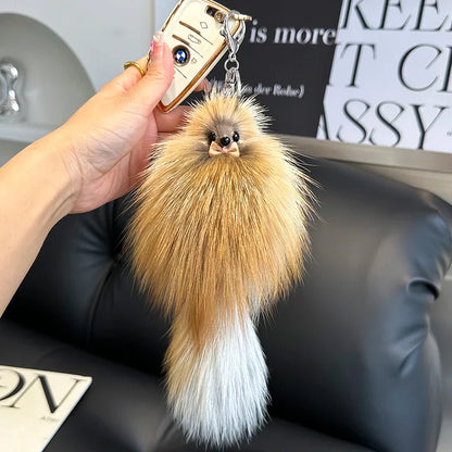 2024 Cute Real Fox Fur Plush Keychain – Pompom Bag Pendant & Car Key Ring Toy for Girls