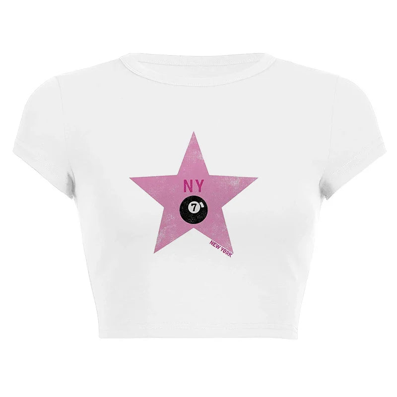 Harajuku Y2K Women’s White Crop Top – Casual Short Loose Summer Tee