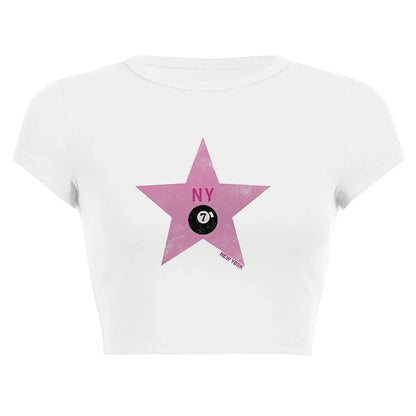 Harajuku Y2K Women’s White Crop Top – Casual Short Loose Summer Tee