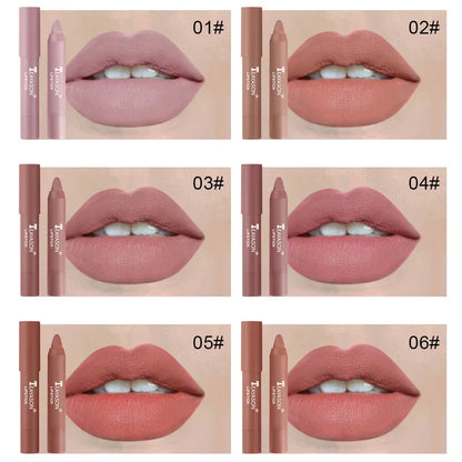 12-Color Natural Matte Lipstick Pencil – Silk Lip Glaze Waterproof, Long-Lasting Sexy Lip Tint Makeup