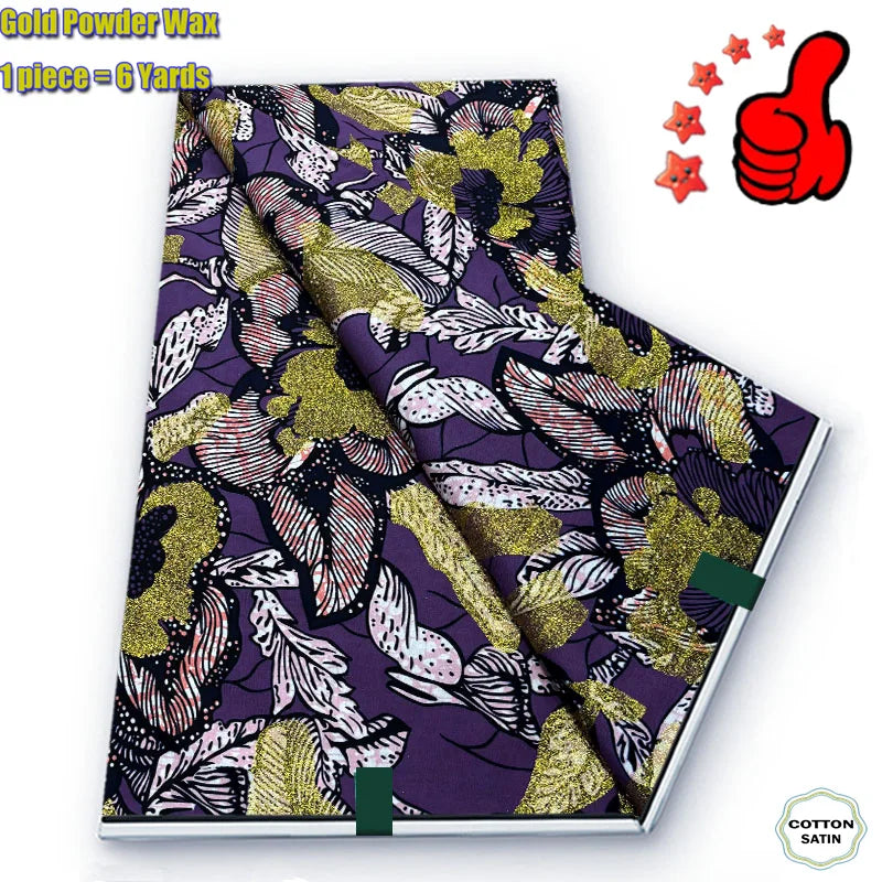 2026 African Real Wax Fabric - 100% Cotton Ankara Glitter Gold Print Batik Pagne for Women’s Fashion & Sewing