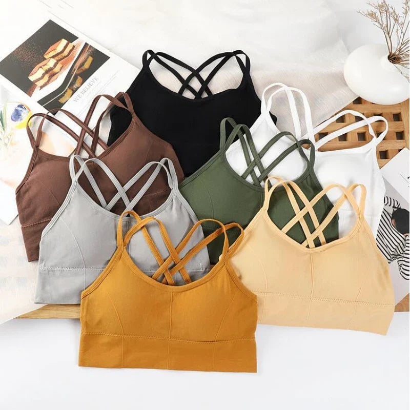 Sexy Women's Back Cross Strap Tank Top – Breathable Soft Sports Bra for Running and Yoga, Solid Color Fitness Bra