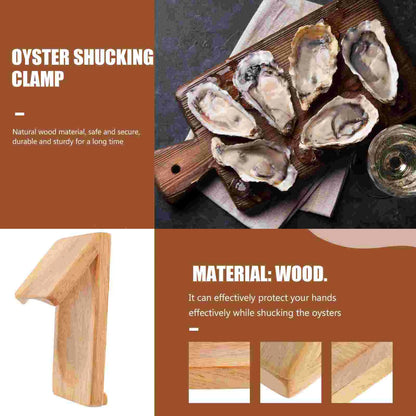 Wooden Oyster Shucking Opener Seafood Clamp Tool - Shucker & Shellfish Holder