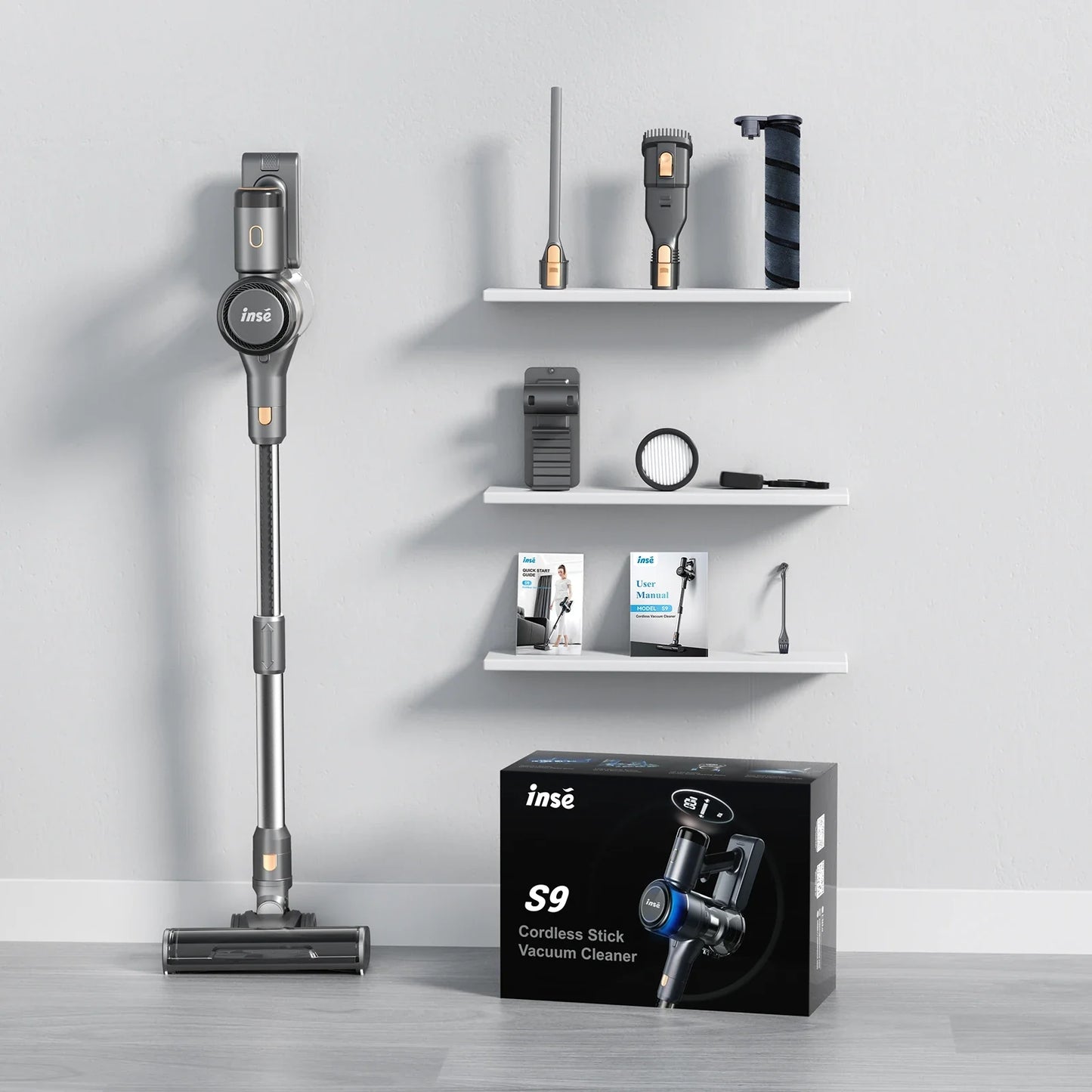 INSE S9 Stick Cordless Vacuum Cleaner - 400W, 30KPa Suction, Up to 55 Mins Runtime, 9-in-1 for Hardwood, Pet Hair, Home and Car