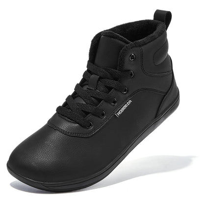 HOBIBEAR Unisex Winter Barefoot Shoes - Faux Fur Lined, Wide Toe Box, Lace-Up Ankle Sneakers in Artificial Leather