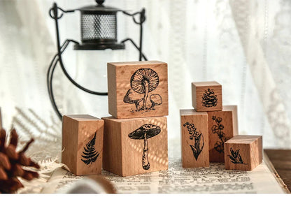Yoofun 7-Piece Vintage Moon & Plant Wooden Stamps — Rubber Stamps for Scrapbooking, DIY Craft & Stationery