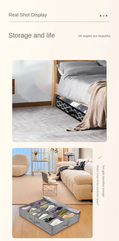 Foldable Under-Bed Shoe Storage Boxes — Closet Organizer Bags for Shoes and Home Storage