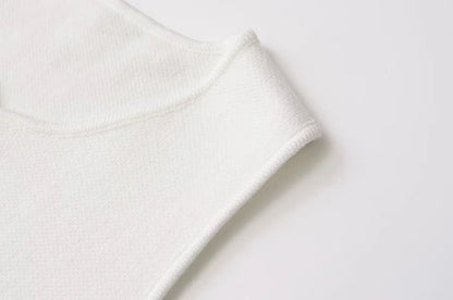 Fall 2025 Knit Vest for Women – Sleeveless Cropped Asymmetrical Slim Sweater Top – White Basic Slim Shirt