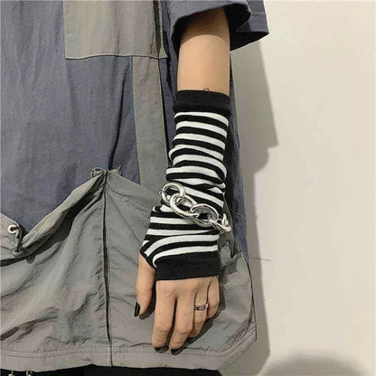 Outdoor Punk Fingerless Gloves – Long Cuff Elbow Arm Warmers, Stretch Hip-Hop Winter Mittens for Men & Women Stylish Streetwear Gloves