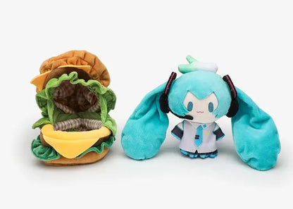 Cute Hatsune Miku Plush Doll with Hamburger Outfit – Changeable Clothes Anime Figure Stuffed Toy Collectible Gift