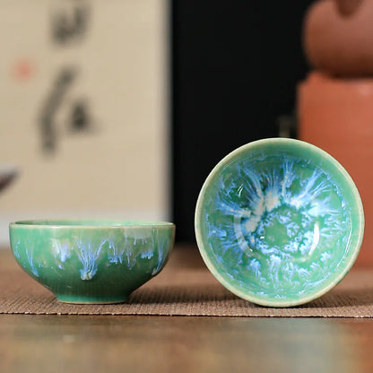 45ml Household Ceramic Teacup – Kiln Change Satin Blue Master Cup for Tea Tasting & Jianzhan Teahouse Teaware
