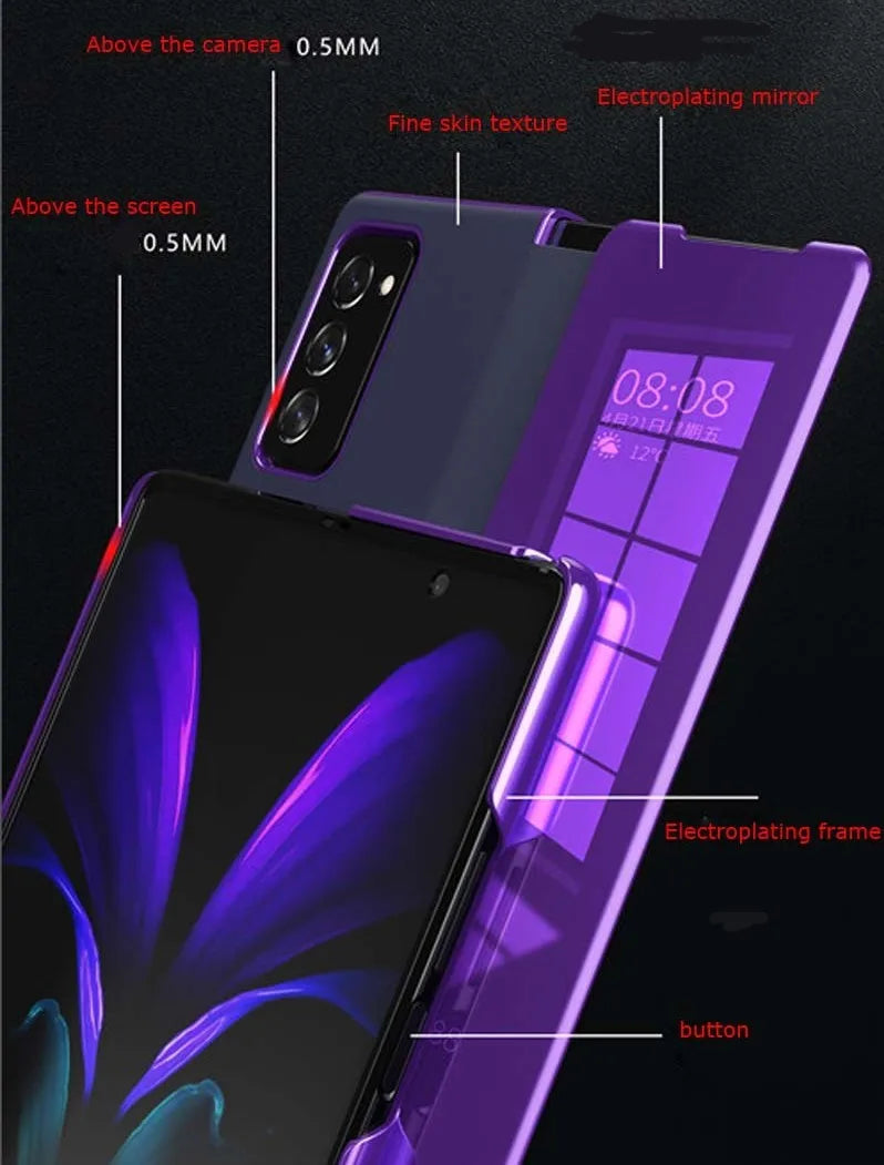 Smart Flip Case for Samsung Galaxy Z Fold – PU Leather Mirror Plating Kickstand Cover, Shockproof Funda for Fold 2/3/4/5/6 & W21/W22 5G