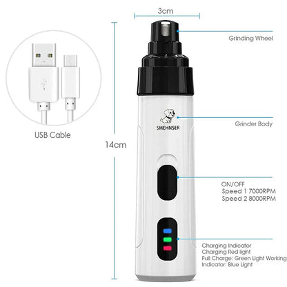 Painless USB Charging Dog Nail Grinder – Rechargeable Electric Pet Nail Clippers for Quiet Grooming of Dog & Cat Paws