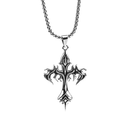 Stainless Steel Flame Retro Cross Necklace – Titanium Steel Casting Pendant for Men, Stylish Vintage Design