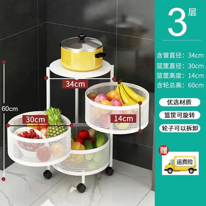 5 Layer Stainless Steel Rotating Shelf - Kitchen & Bathroom Storage Baskets, Fruit & Vegetable Rack with Wheels