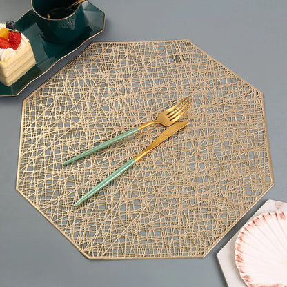 Hibiscus Flower Bronzing PVC Table Mat - Stylish Heat-Resistant Placemat for Home Christmas Decor