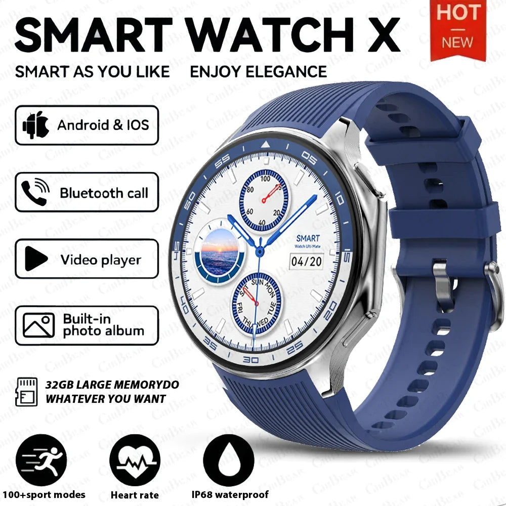 2024 OPPO Watch X Smartwatch — AMOLED 32GB, Waterproof, Bluetooth Call, TWS Music, 3D UI, Video Playback for Men
