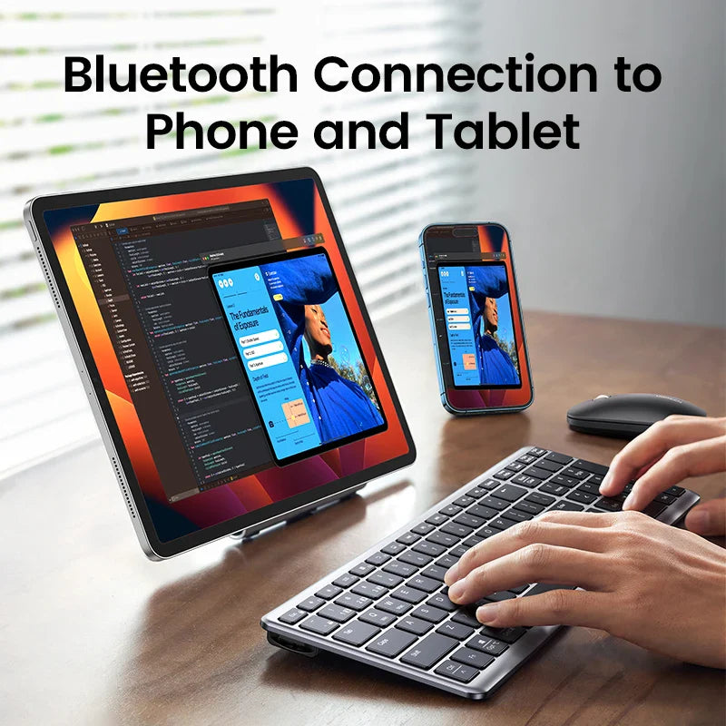 UGREEN Wireless Bluetooth 5.0 & 2.4G Keyboard – 99 Keycaps Russian/Korean/English, USB-C Rechargeable for MacBook, iPad, PC & Tablet