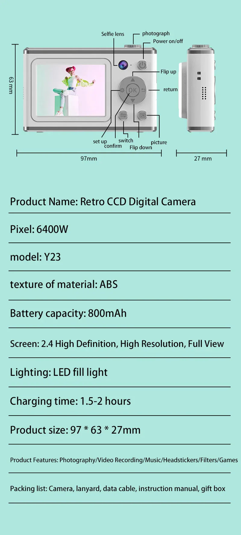 Xiaomi 64MP Digital Camera – HD Dual Lens with Zoom, Auto Focus, Smart Fill Light, Perfect for All Ages