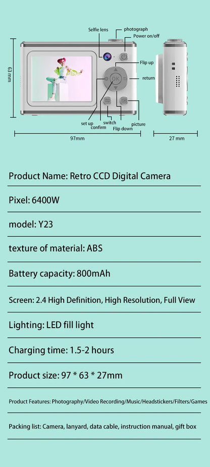 Xiaomi 64MP Digital Camera – HD Dual Lens with Zoom, Auto Focus, Smart Fill Light, Perfect for All Ages