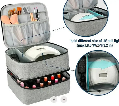 Double-Layer Nail Polish & Essential Oil Storage Bag – Portable Cosmetic and Nail Care Tool Organizer with 30 Compartments