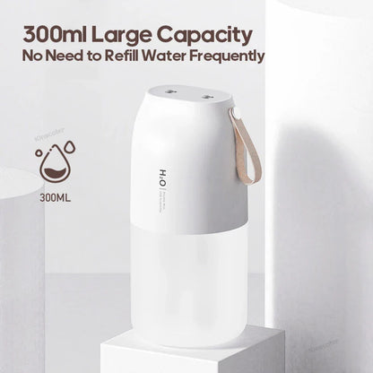 KINSCOTER Portable Double Mist Air Humidifier – 300ml Cold Mist Diffuser, 2000mAh Car Air Purifier & USB Mini Air Freshener