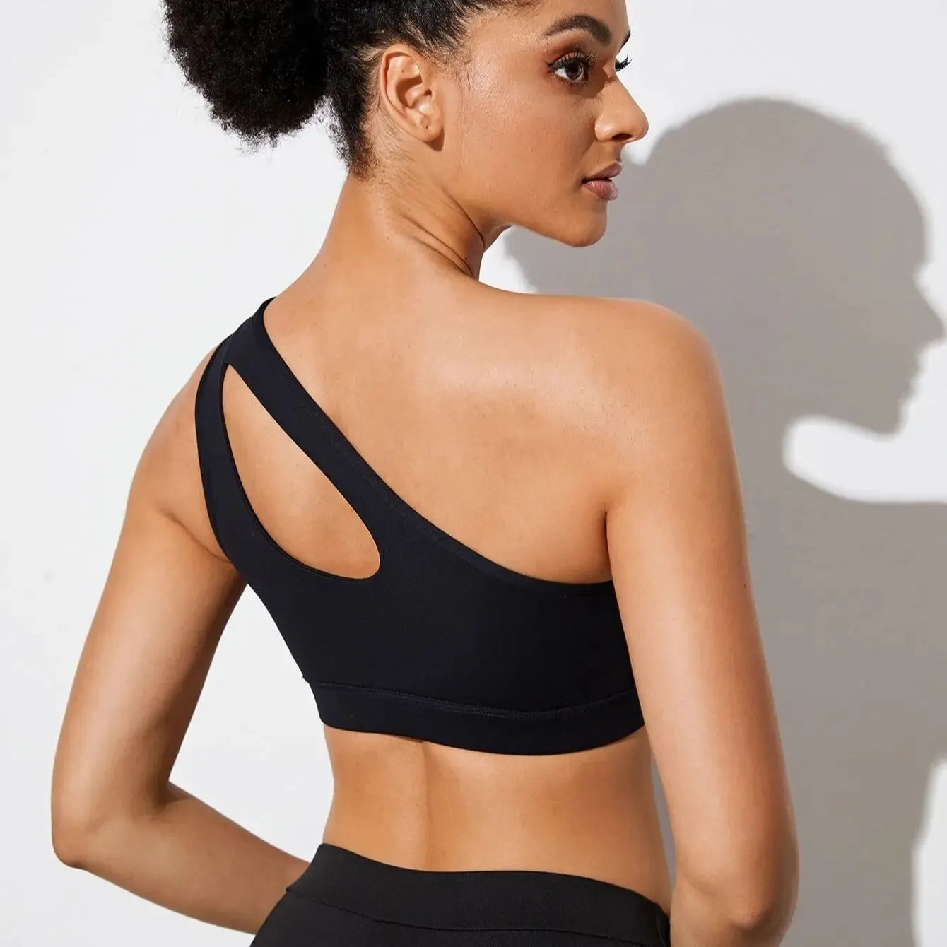 Women's One Shoulder Push-Up Sports Bra - Shockproof Fitness Bra for Yoga, Running, and Gym Workouts ( Black / White )
