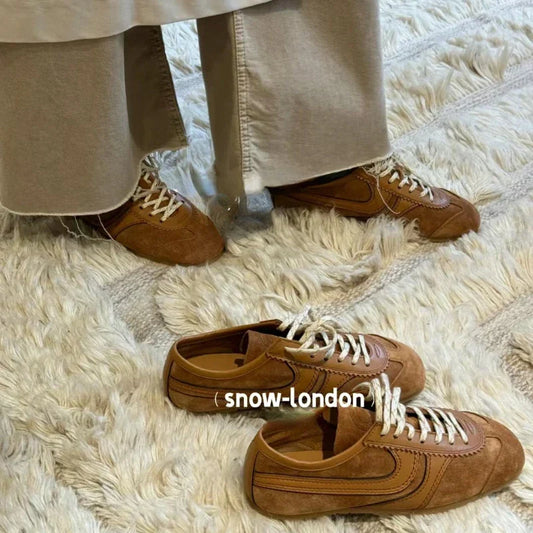 Real Leather German Training Shoes for Women — 2025 Retro Fashion Four Seasons Running & Casual Forrest Gump Style Sneakers