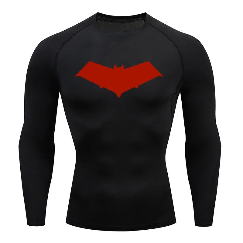 Men’s Summer Casual Compression T-Shirt — Quick-Dry Bat Print Fitness, Gym, MMA Rashguard Workout Tee