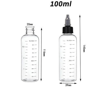 30ml-500ml Empty Hair Dye Bottles — Measured Twist Cap Refillable Squeeze Containers