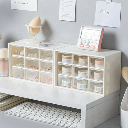 Nine Palace Grid Small Drawer Jewelry Storage Box – Transparent Desktop Organizer for Stationery and Small Items in Student Dorms