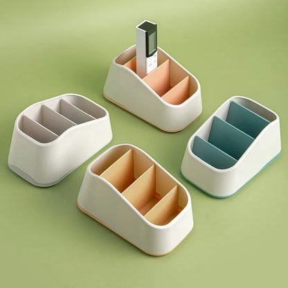 4-Slot Remote Control Holder Desktop Storage Box - TV Remote Control, Phone, and Stationery Organizer