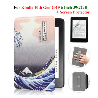 Kindle 10th Gen 6" Leather Case – Hand Strap & Screen Protector Cover with Wake/Sleep Function (2019, J9G29R)