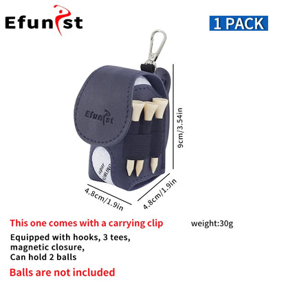 Efunist Golf Small Waist Bag with Magnetic Closure – PU Golf Ball Storage, Includes 3pcs 54mm Tees & Portable Clip Holder for Double Balls
