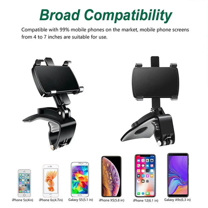 Universal Car Phone Holder Stand - 360° Rotating Dashboard GPS Mount Clip for iPhone and Smartphones