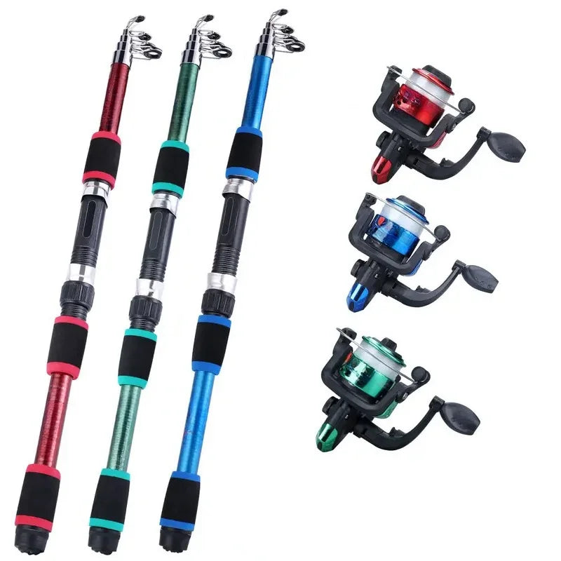 Fishing Pole Set - Telescopic Rod & Spinning Reel Combo with Baits, Hooks & Travel Accessories