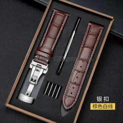 Universal Genuine Leather Watch Band 12–24mm with Butterfly Clasp – Premium Strap for Men & Women (Gift Box Included)