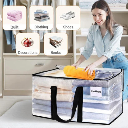 Large Capacity Waterproof Clothes Storage Bag – Foldable Blanket & Garment Organizer for Home, Bedroom, Closet, Transparent Storage Container