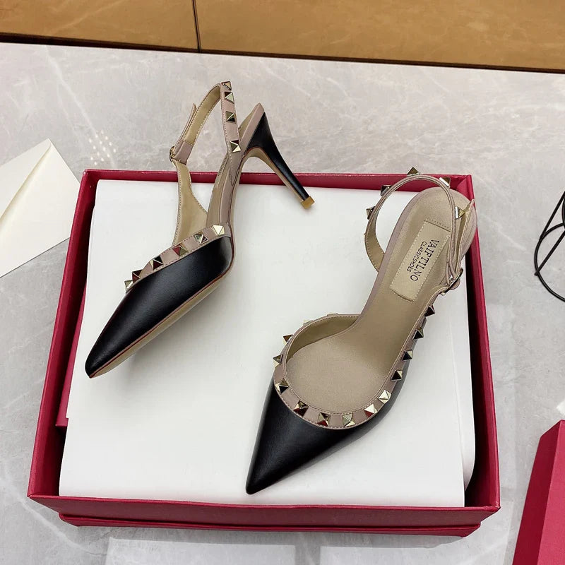 Women’s 2025 Luxury High Heel Sandals – Metal Rivet Gladiator Pointed Toe Stiletto Summer Party Shoes