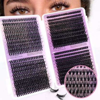 MJ DIY Lash Extensions Kit – 640pcs Wispy Lash Clusters 80D/100D, Mix 9-18mm Individual Cluster Eyelash Extensions