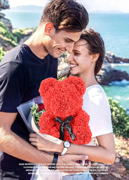 Forever Rose Teddy Bear – Artificial Flower Gift for Mom & Special Occasions